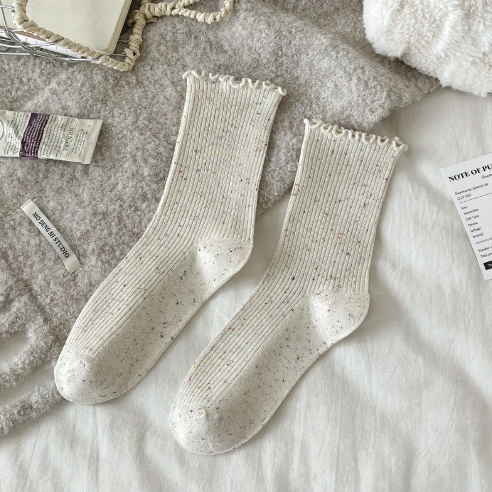 

Soft Solid Color Women's Socks Breathable Middle Tube Ruffle Socks Korean Style Winter Warm Socks Autumn