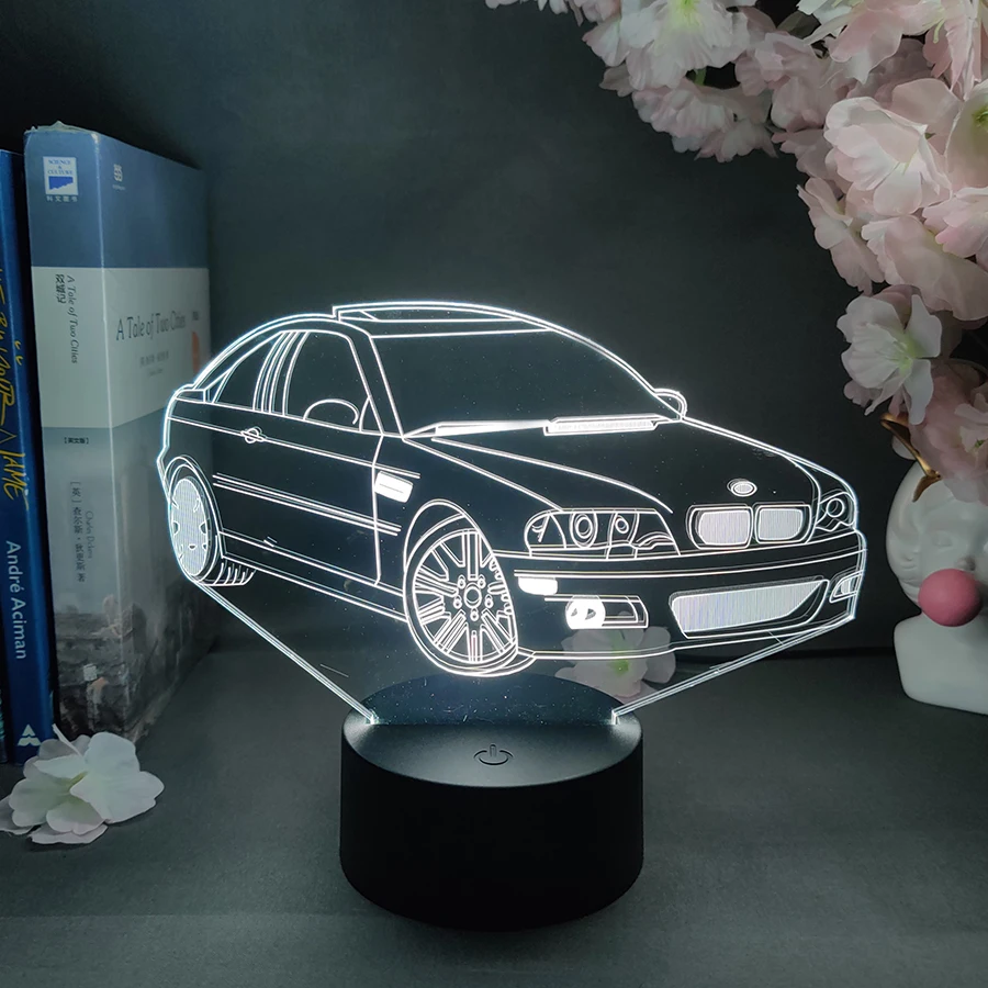 Car LED 3D Illusion Acrylic Lamp 7 Color Changing Nightlight for Boys Bedroom Decoration Christmas Gift Aesthetic Room Decor