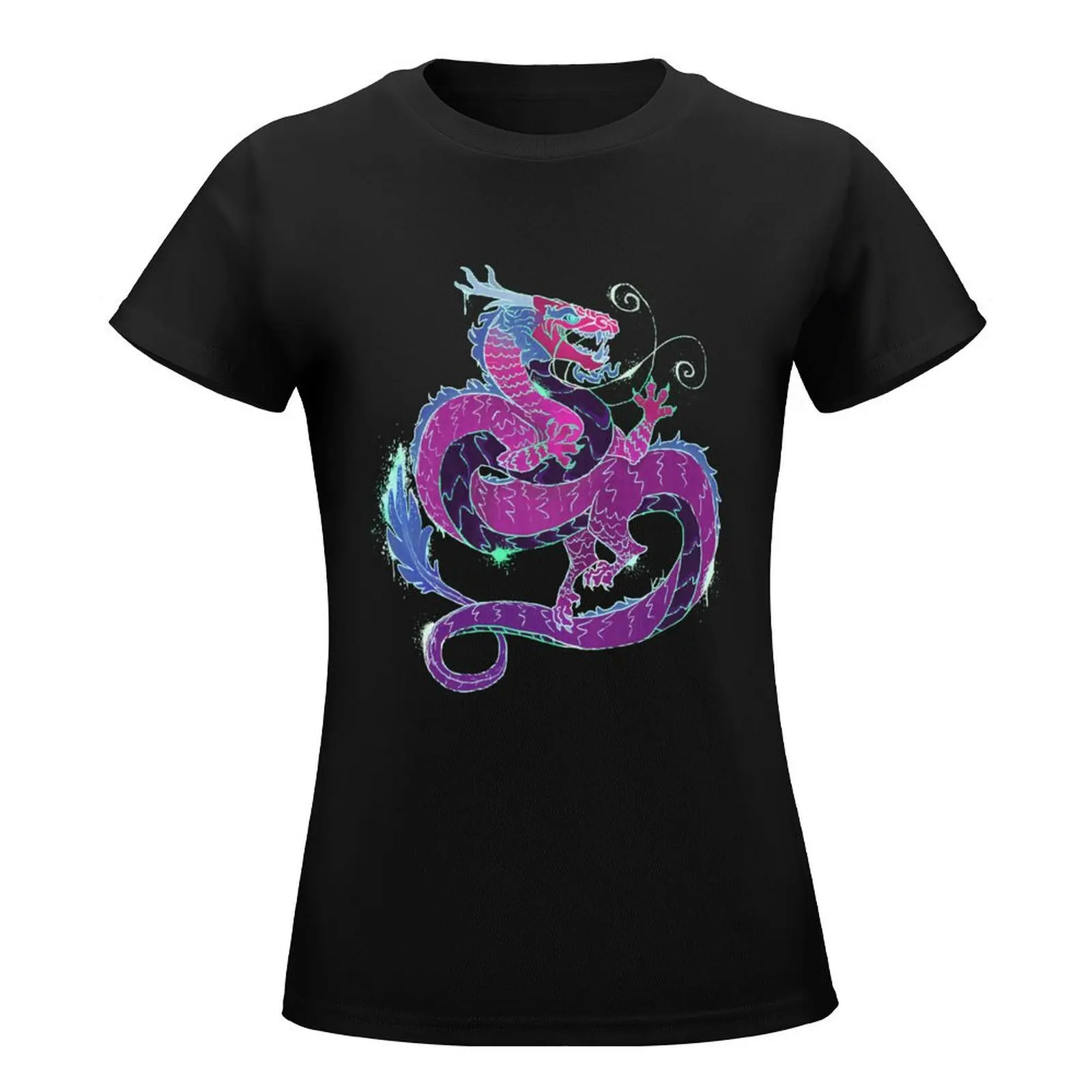 Neon Graffiti Dragon T-Shirt Female clothing kawaii clothes workout shirts for Women loose fit