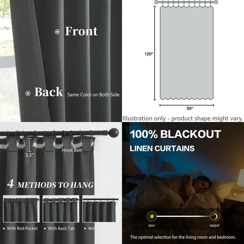 

120 Full Blockout Patio Curtains, 50 Wide x 2 Panels, High Ceiling Sliding Door, Back Tab Hook