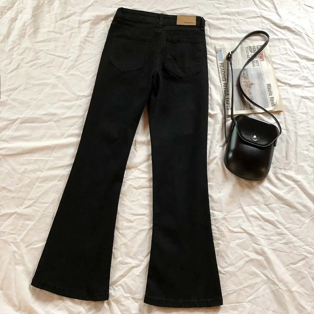 

Elegant Skinny Pant Ladies Black Jeans High Waist with Pocket Women Tights Cowboy Slimming High Waist Flare Pants Girls