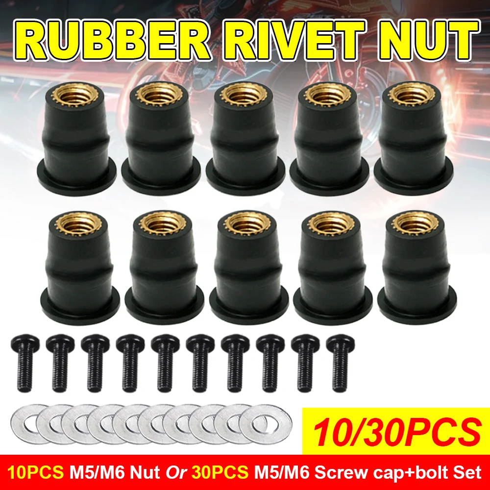 

10/30Pcs M5 M6 Motorcycle Windscreen Windshield Bolts Screws Metric Rubber Well Nut For Honda Suzuki Yamaha Kawasaki Accessories