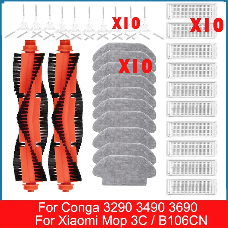 Fit For Xiaomi Mijia Robot Vacuum Mop 3C / B106CN / Conga 3290 / 3490 / 3690 Roller Side Brush Filter Mop Cloths Accessory Spare