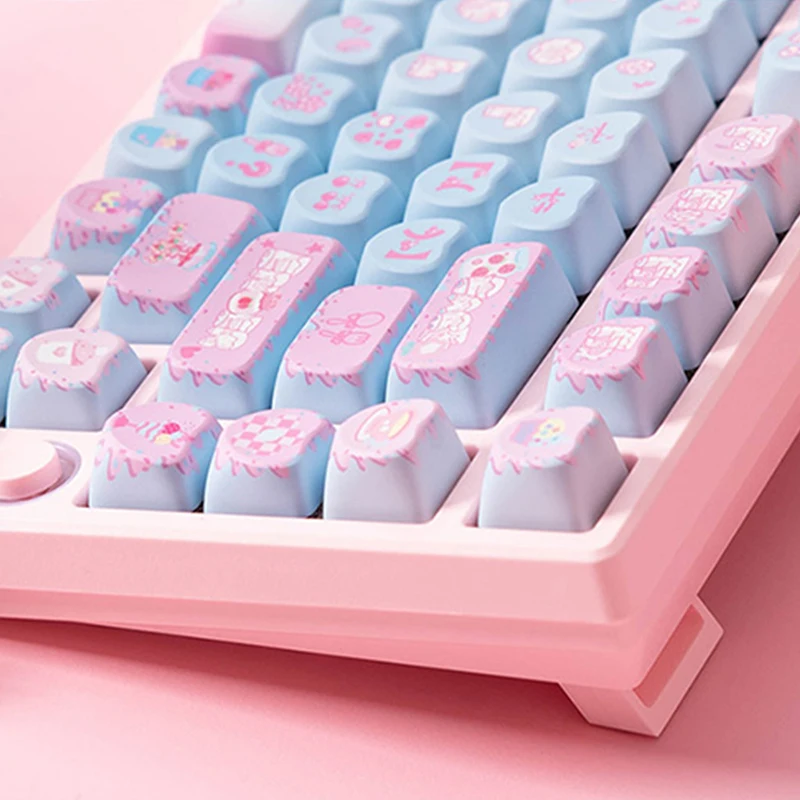 Pink Blue Love heart Keycap Ice Cream Pbt Sublimation Mechanical Keyboard Similar To 144 Keys Oem Pbt Cartoon Cute Game Keycaps