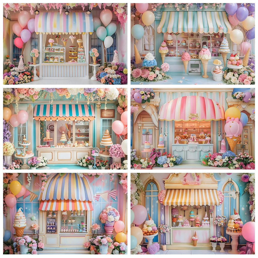 

Ice Cream Photography Background Candy Store Party Decoration Supplies Cake Smash Kids Birthday Backdrops Studio Props Supplies