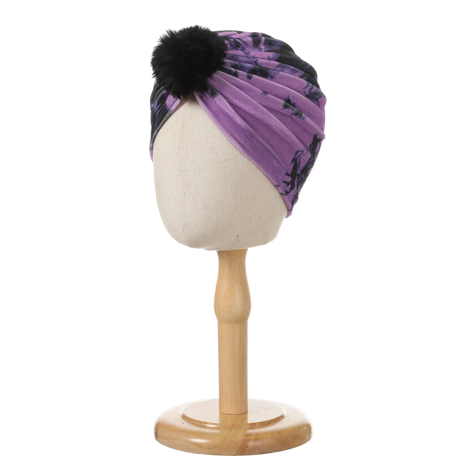 2024 Winter neue Velet Turban Hut Wolle Ball Dekoration Kopf bedeckung Indien muslimische Motorhaube Kappe Damen Kopftuch Kopf wickel Haar abdeckung – Detail 6
