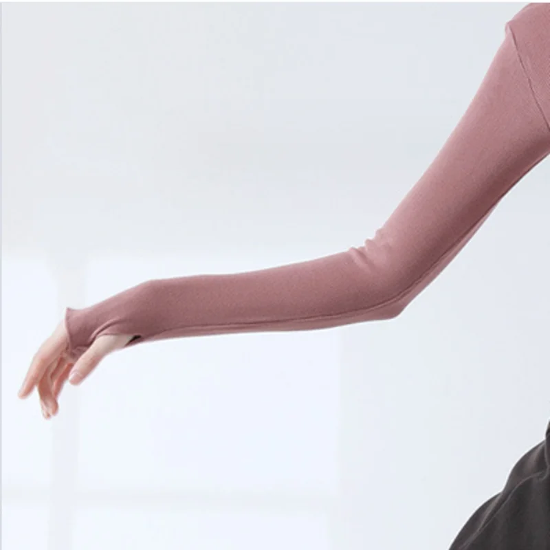 Modern Dance Practice Clothing Knitted High Neck Finger Sleeve Solid Colour Tops Traditional Chinese Clothes Women Stage Costume