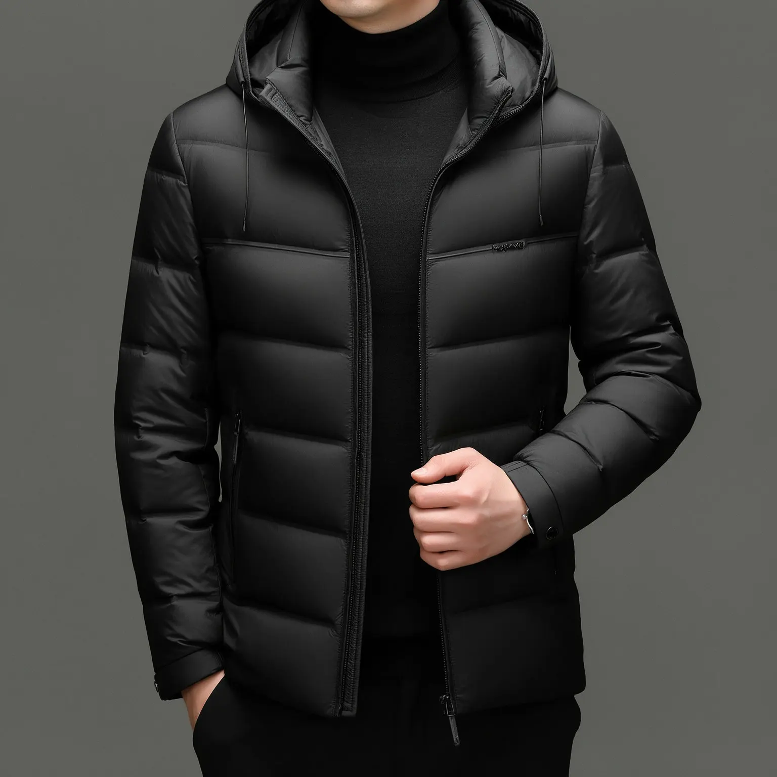 2026 Winter New Style Men's Fashion Casual 90-Density Down Quilted Jacket - Detachable Hooded Coat