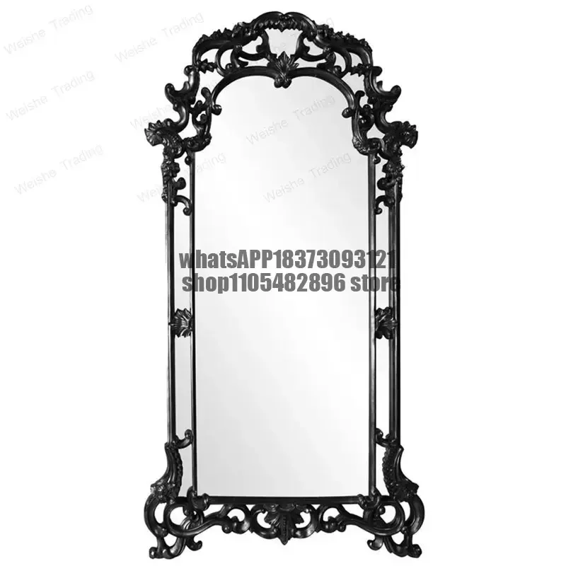 European retro floor-to-ceiling full-length mirror wall-mounted French engraved large-size living room home black baroque full