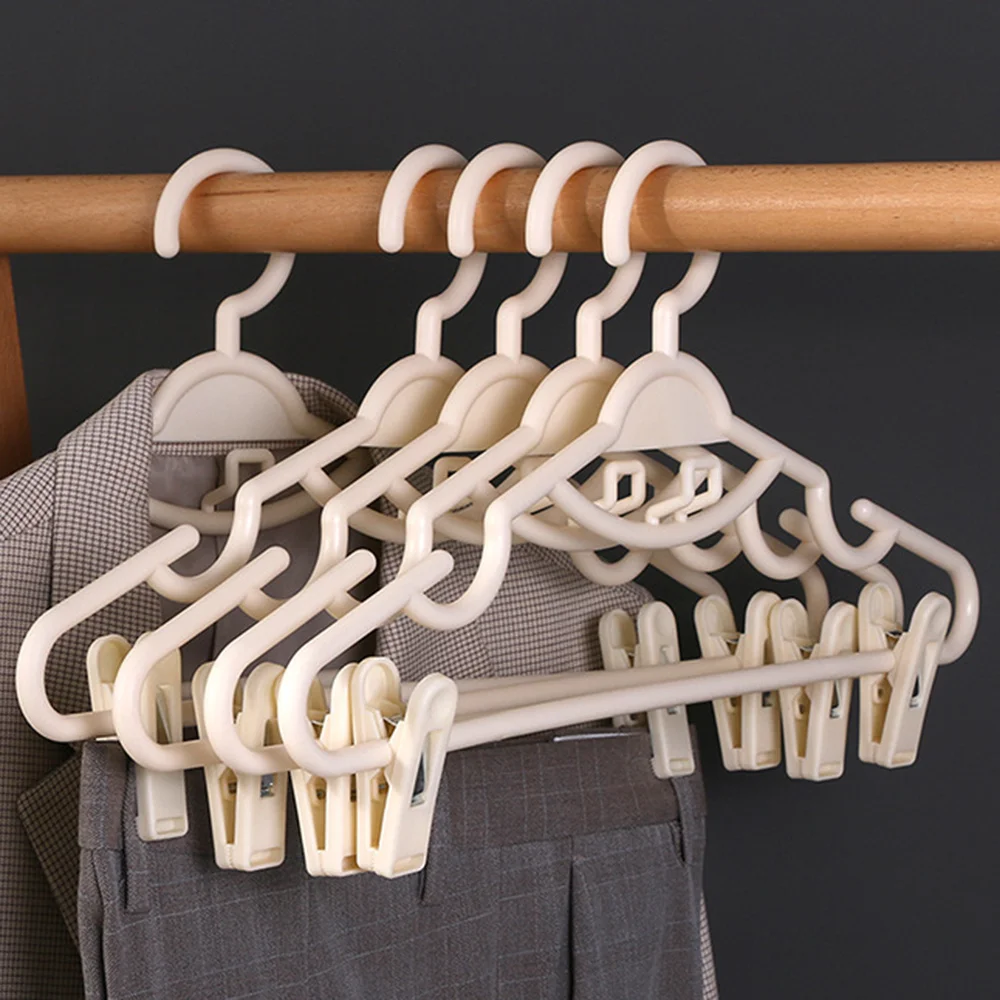 

10pcs Coat Hangers Strong Clothes Hanger Clothes Hangers with Clips Plastic Wardrobe Space Saving Non-Slip Skirt Organizer VC