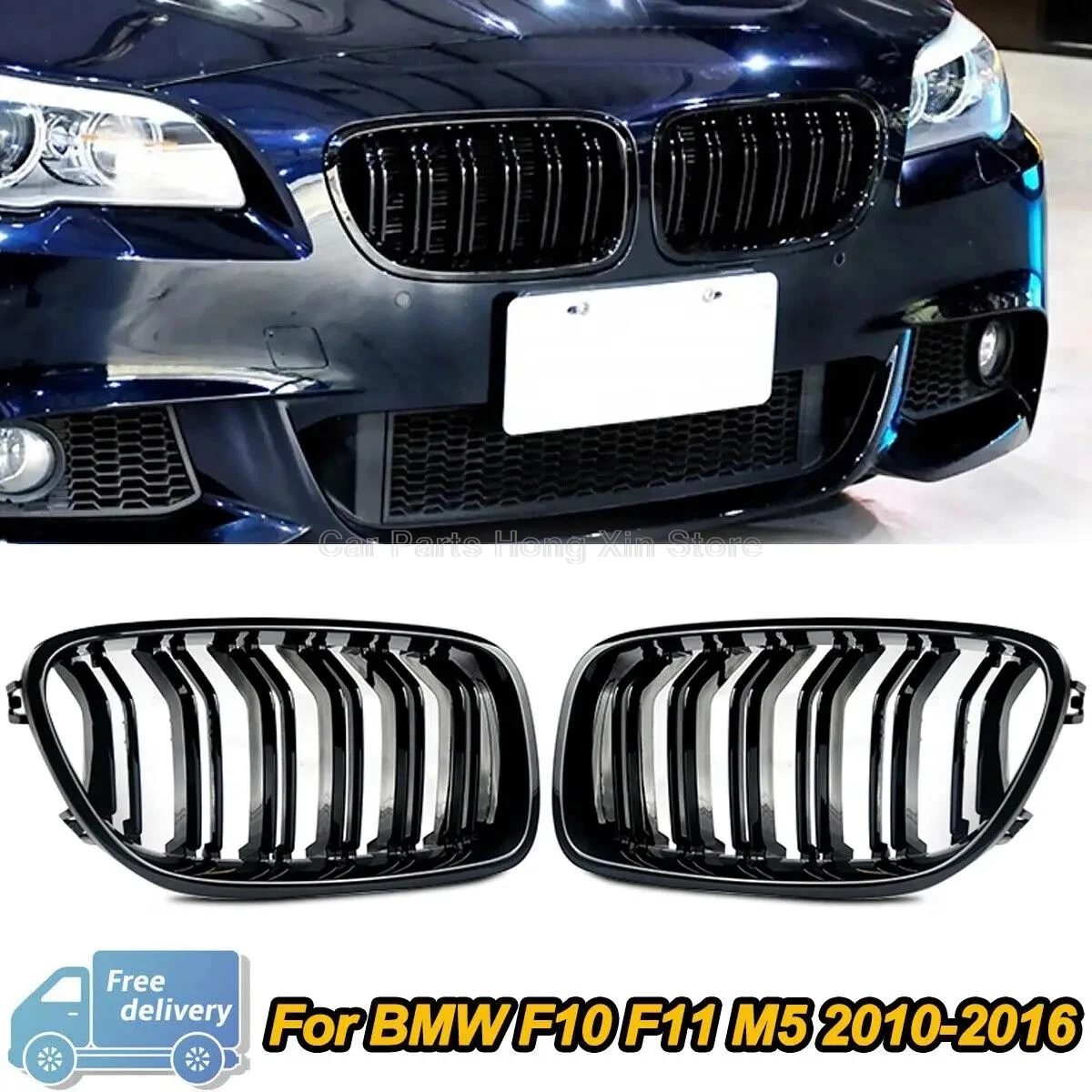 

Car Gloss Black Kidney Grill Dual Slats Racing Grill For BMW 5 Series F10 F11 F18 520d 530d 540i 2010-2017 Replacement Part