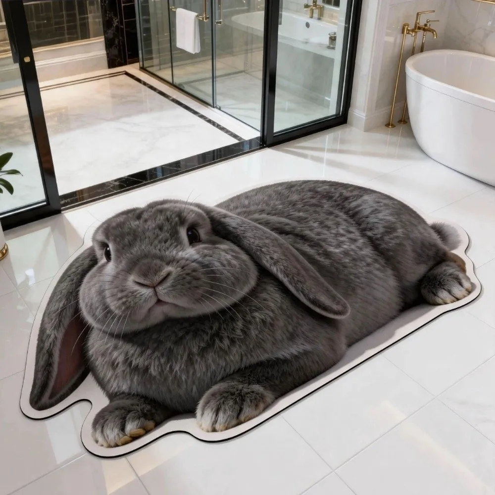 Cute 2D Rabbit-Shaped Area Rug Non-Slip Easy To Clean Home Decor Carpet Anti-fouling Cartoon Carpet Living Rooms