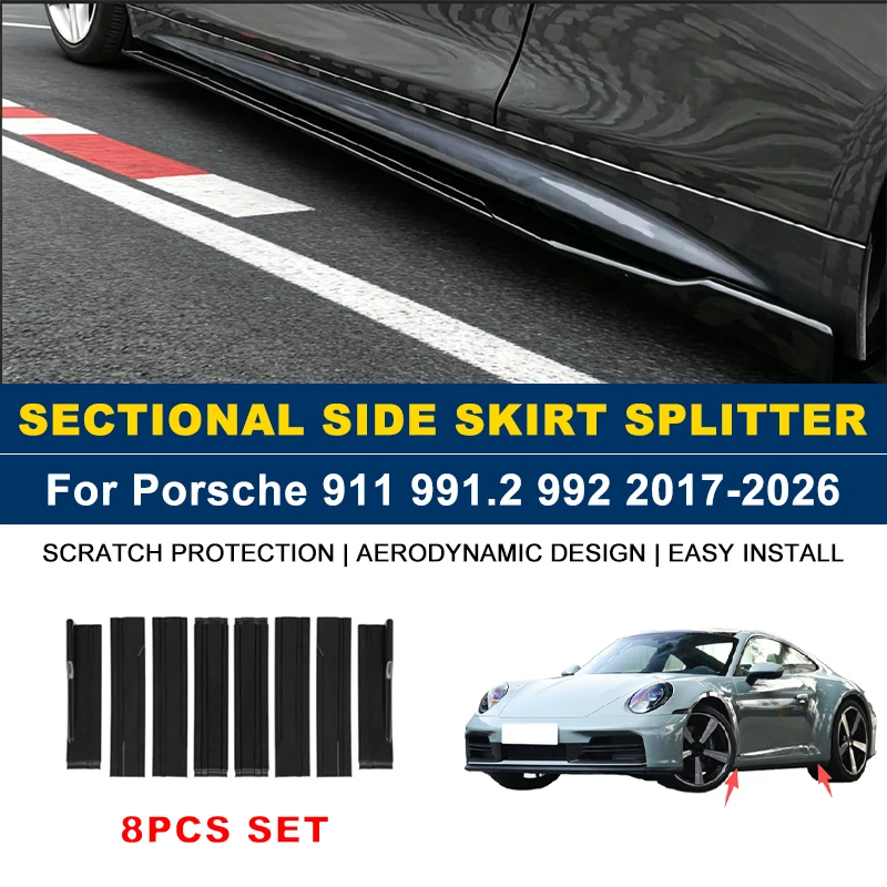 

2m Sectional Side Skirt Extension Lips Side Spoiler, Car Exterior Modified Upgrade Kit For Porsche 911 991.2 992 2017-2026 2018