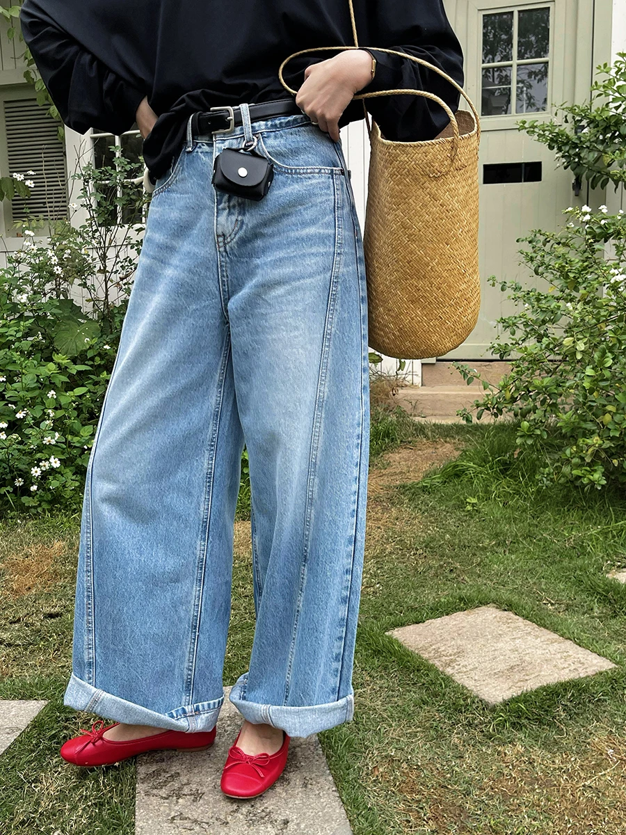 

Широкие джинсы с высокой талией, женские весенние 2023, новинка свободного покроя, универсальные утягивающие брюки длиной до пола, дизайн Sensation