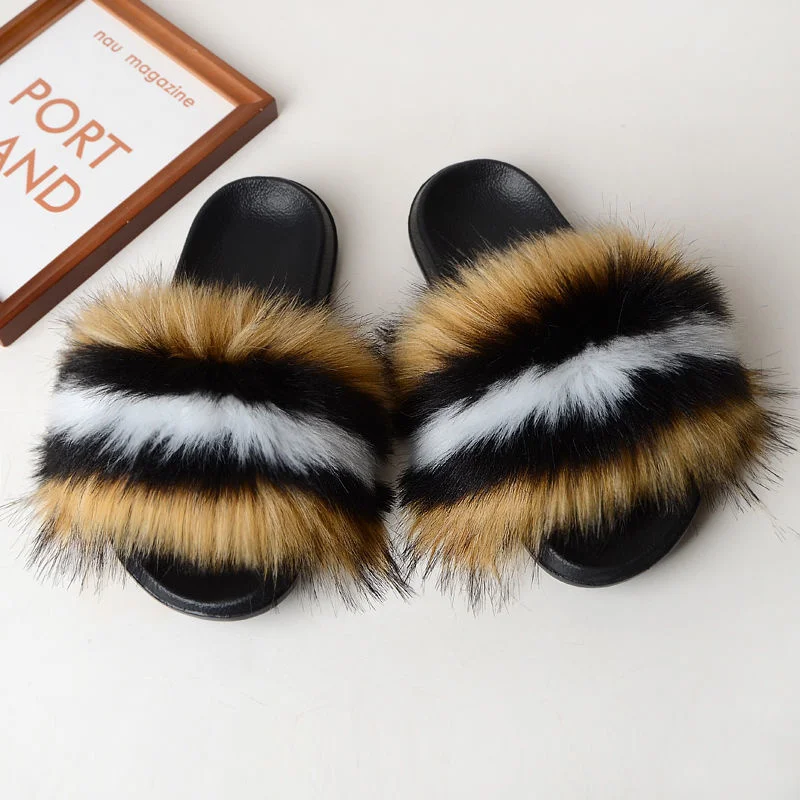 

Summer Faux Fur Slippers Women Indoor Furry Fur Slides Female Plush Flip Flops Flats Women's Sandals Casual Fluffy Slipper Shoes