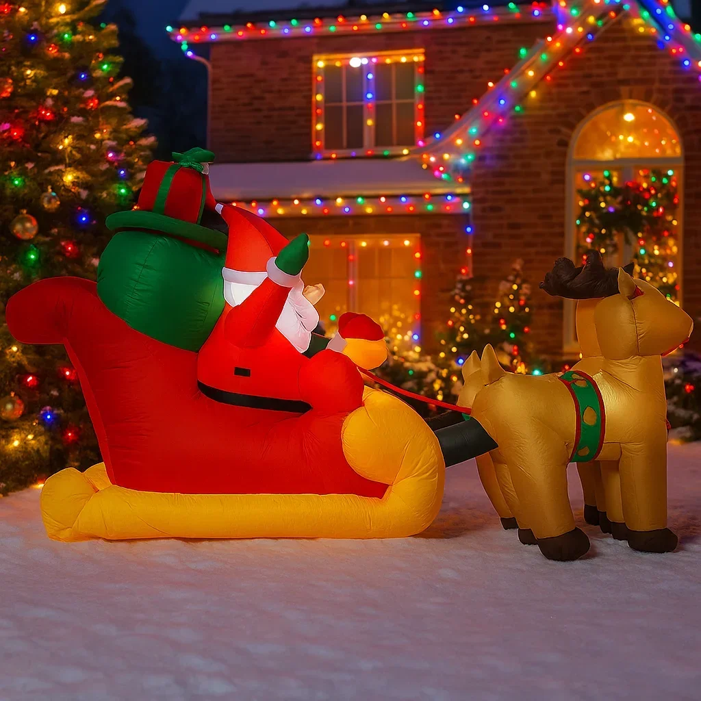 7.2FT Christmas Decorations Inflatable Reindeer Sleigh Santa Claus Toys Home Yard Ornaments With LED Decor Christmas Supplies Ou