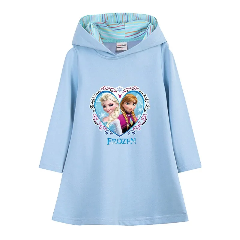 2025 New Kids Clothes Quality Cotton Disney Girls Dress Frozen Elsa Anna Autumn Bluey Clothing for Children Long Sleeve Hooded