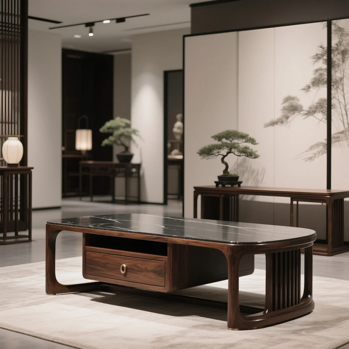 

LJYNew Chinese solid wood rectangular coffee table black walnut simple modern light luxury rock slab coffee table