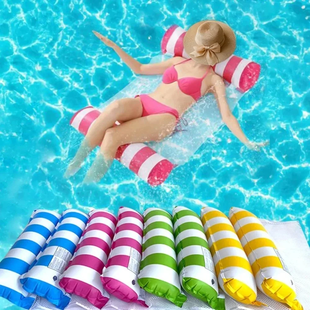 1 Stück Aufblasbare Faltbare Schwimmende Liege für Pool-Partys, Wasser-Hängematte, Luftmatratze, PVC-Streifen Schwimmende Aufblasbare Matte