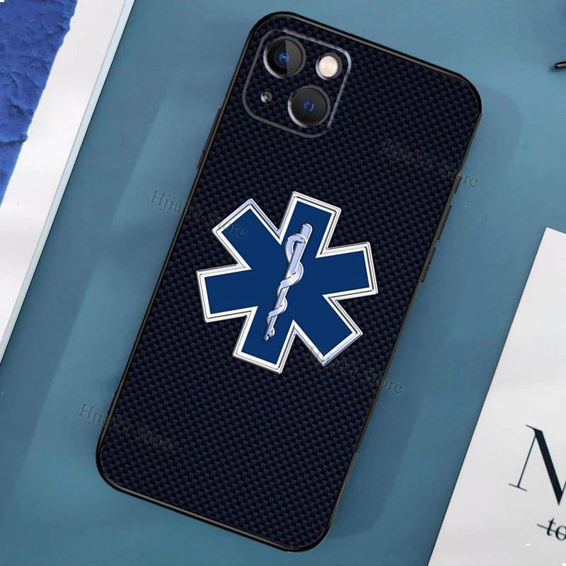 Emergency Medical Star of Life Case on For iPhone 11 12 13 Pro Max Mini X XR XS Max 6 7 8 Plus SE 2020 Phone Back Cover