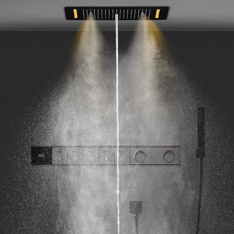 2026 New Design LED Shower Head Rain Waterfall Mist Spray Bath Set Smart Digital Screen Shower Mixer Faucet view 2