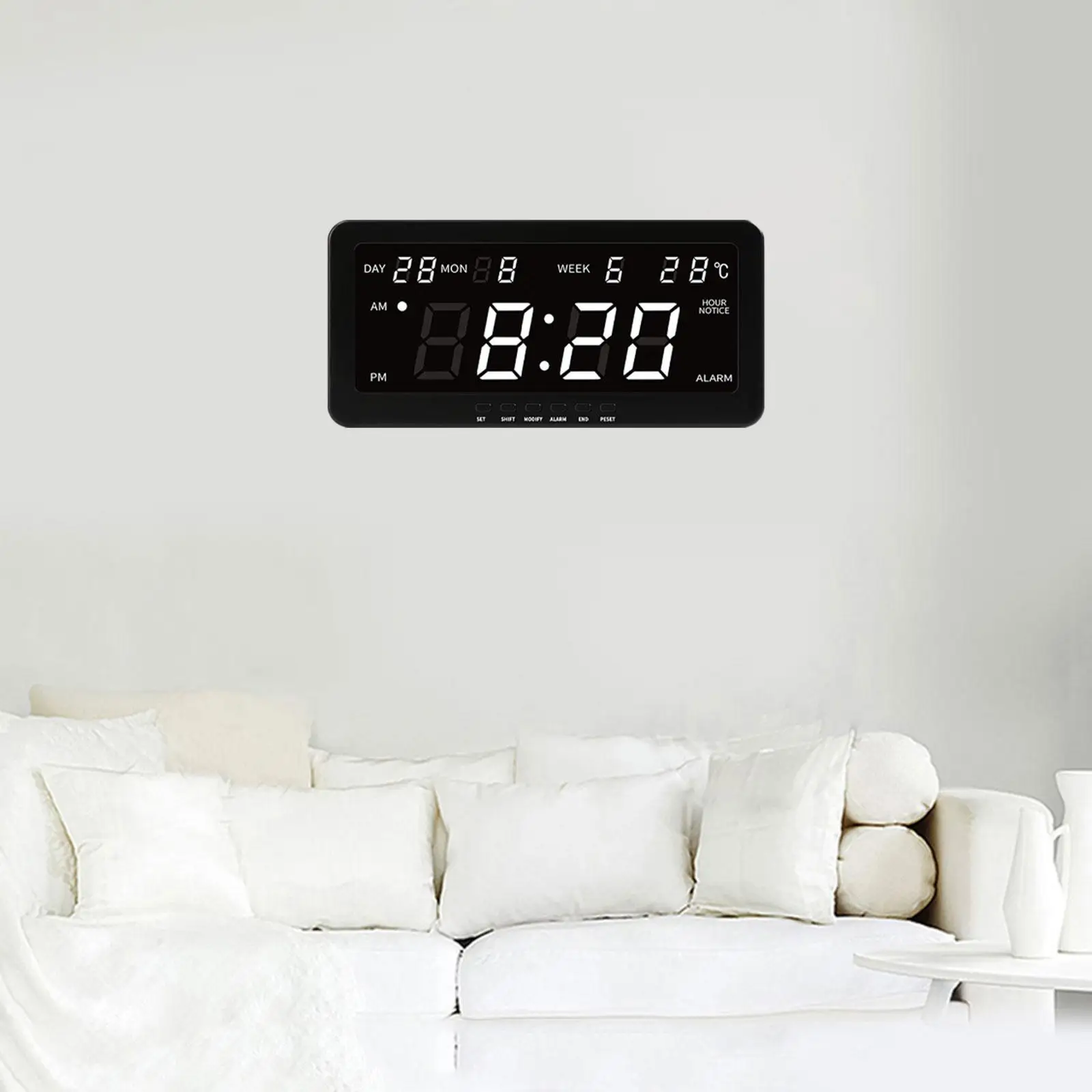 Digital Wall Clock Calendar Modern Versatile Day Week Month Display Large Screen Alarm Clock for Home Bedroom Indoor Gym Office