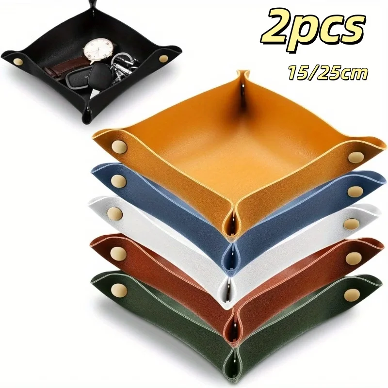 2pcs  combo pack Folding Organizer Leather Storage Tray Desktop Organizer For Key Jewelry Cosmetic Storage Box Home Decoration