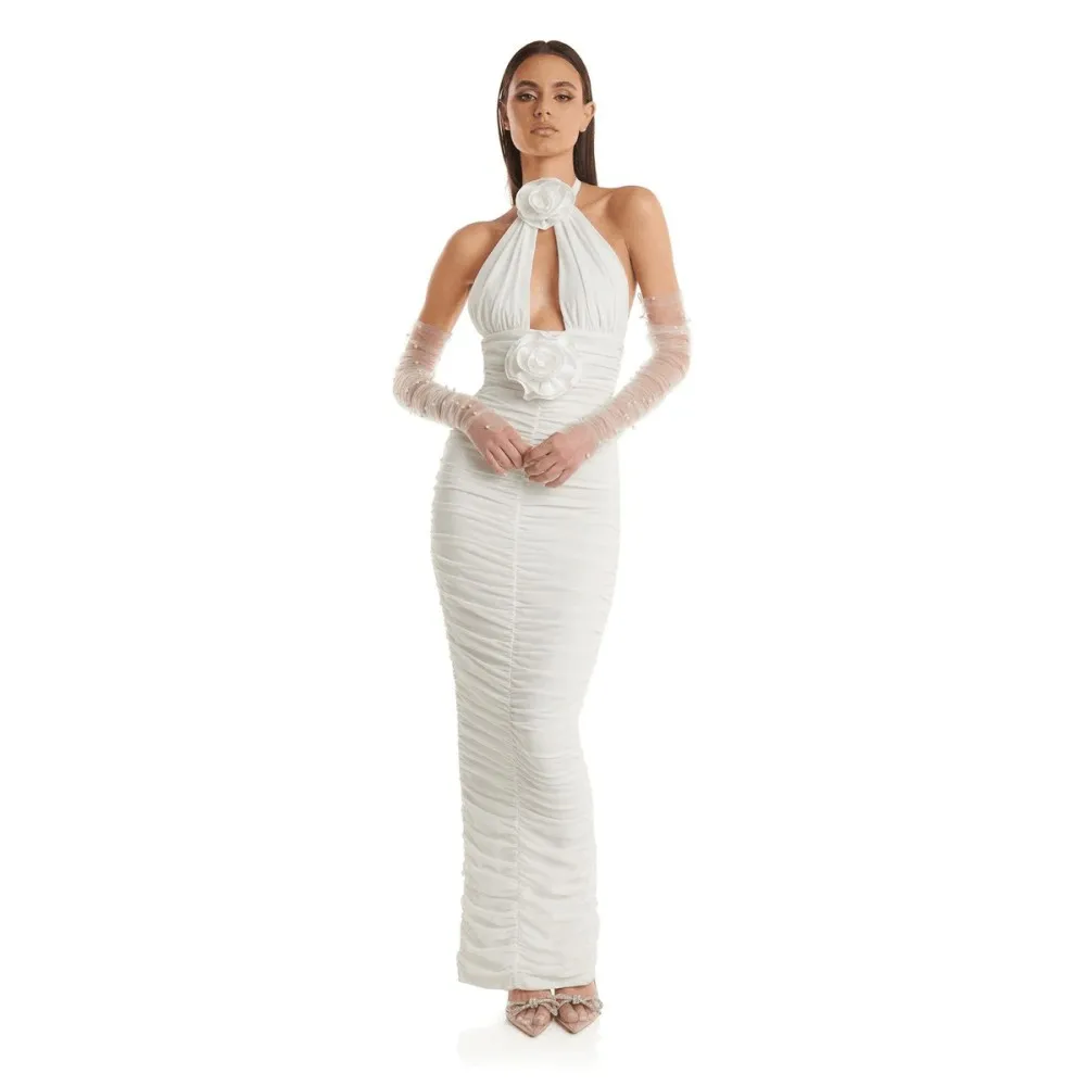 

Women's Sleeveless Sexy Halter Neck Slim Long Bandage Dress Fashion Pleated Nightclub Party Celebration Dress Wholesale