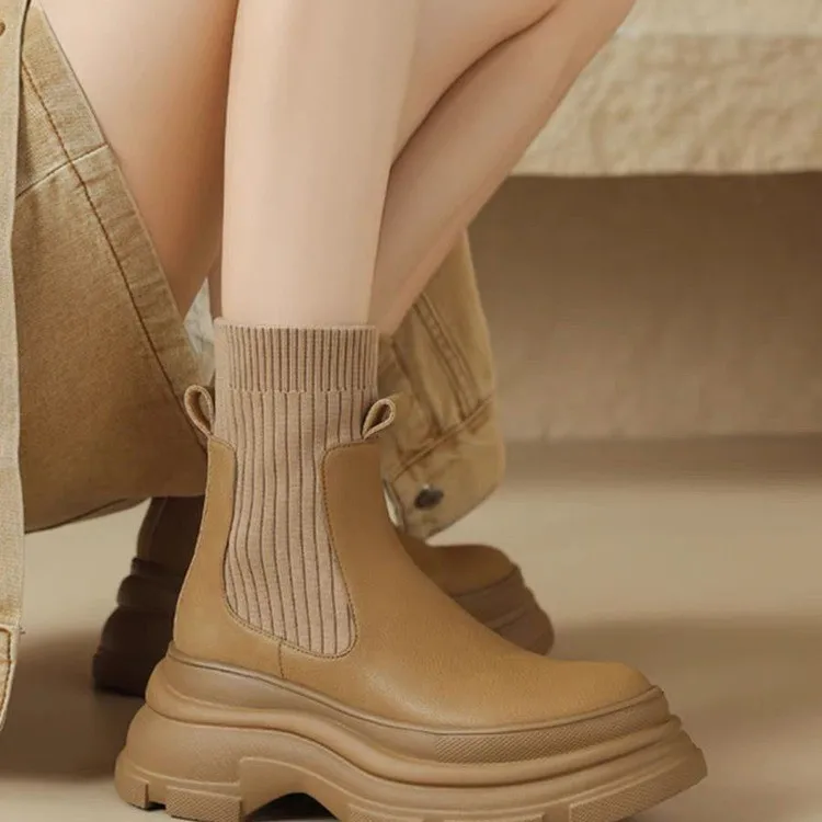 Sock boots for women in autumn and winter 2025  thick soled women's boots sponge soled short boots for women's shoes