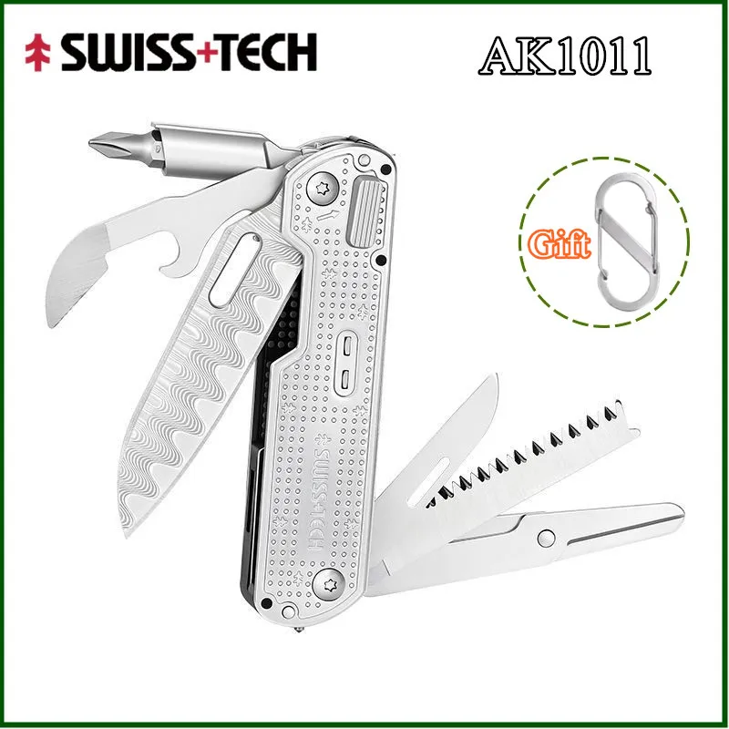 

SWISS TECH Mini Multitool Knife with Damascus Blade EDC Multi-tool Portable Outdoor Camping Survival Tool