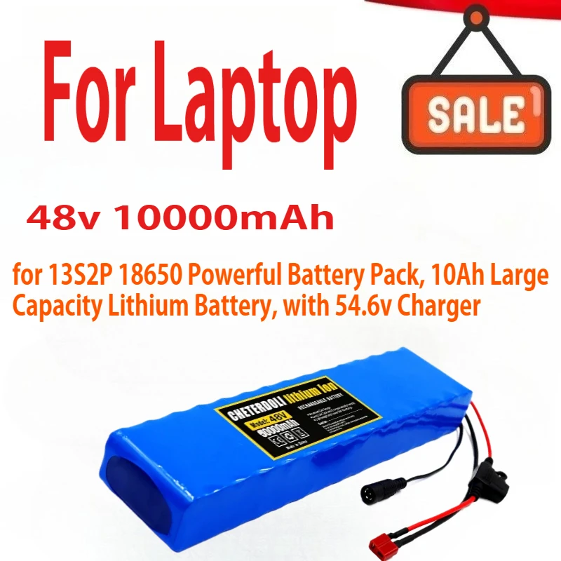 

48V 13S2P 18650 Powerful Battery Pack, 10Ah Large Capacity Lithium Battery, Rechargeable Li-ion Battery Pack, with 54.6v Charger