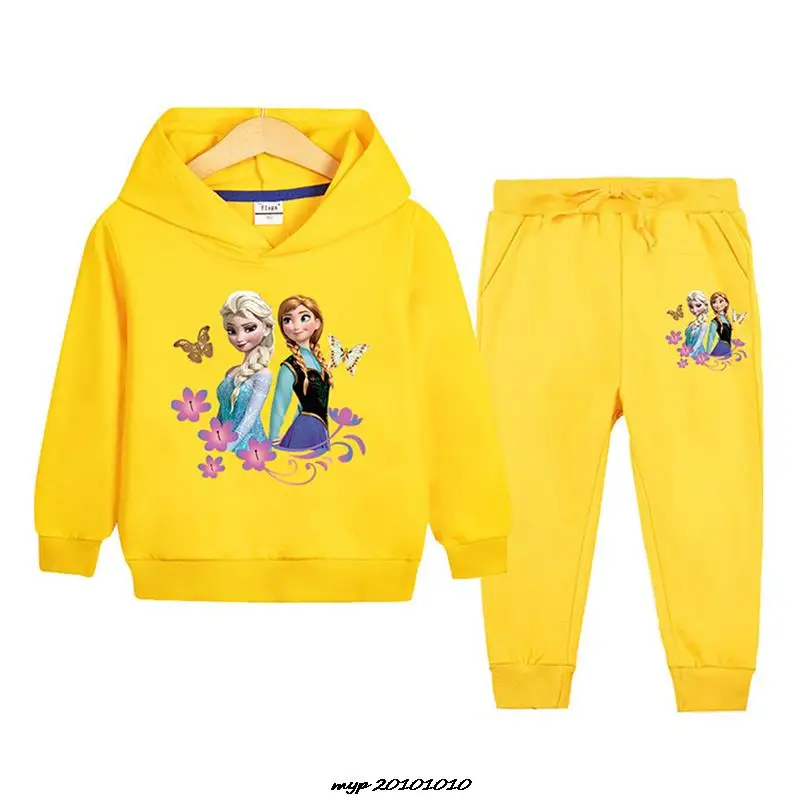 Disney Kids Sportswear Frozen Elsa Clothing Sets Baby Little Girls Fashion Sports Suits Hoodie Sweater+Pants Clothes 2Pcs Sets