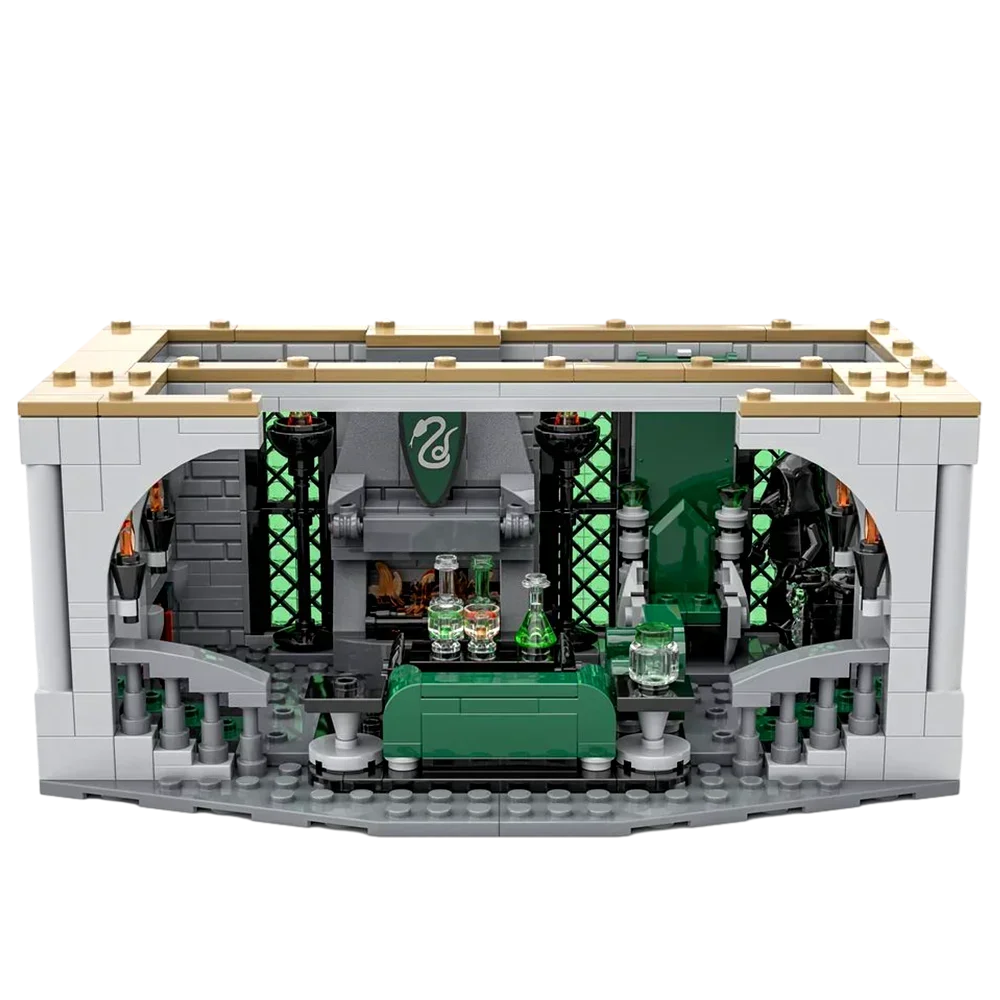 Slytherin Common Room and Dorm Building Block Model, Creative Slytherin House, Tijolos Arquitetura, Brinquedos Presentes, MOC