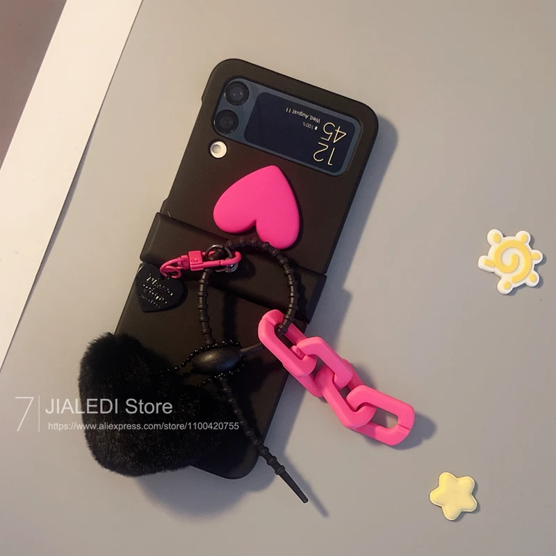 Cute Hair Love Pendant Hinge Phone case For Samsung Galaxy Z Flip 3 4 5 6 7 flip6 zflip7 Cover