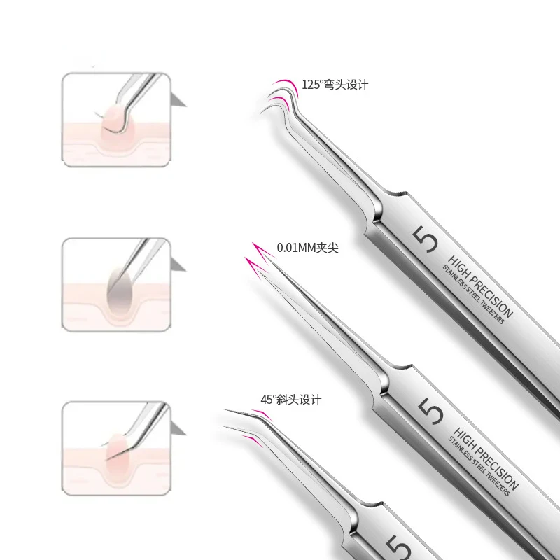 German Ultra-fine No. 5 Cell Pimples Blackhead Clip Tweezers Beauty Salon Special Scraping Closing Artifact Acne Needle Tool