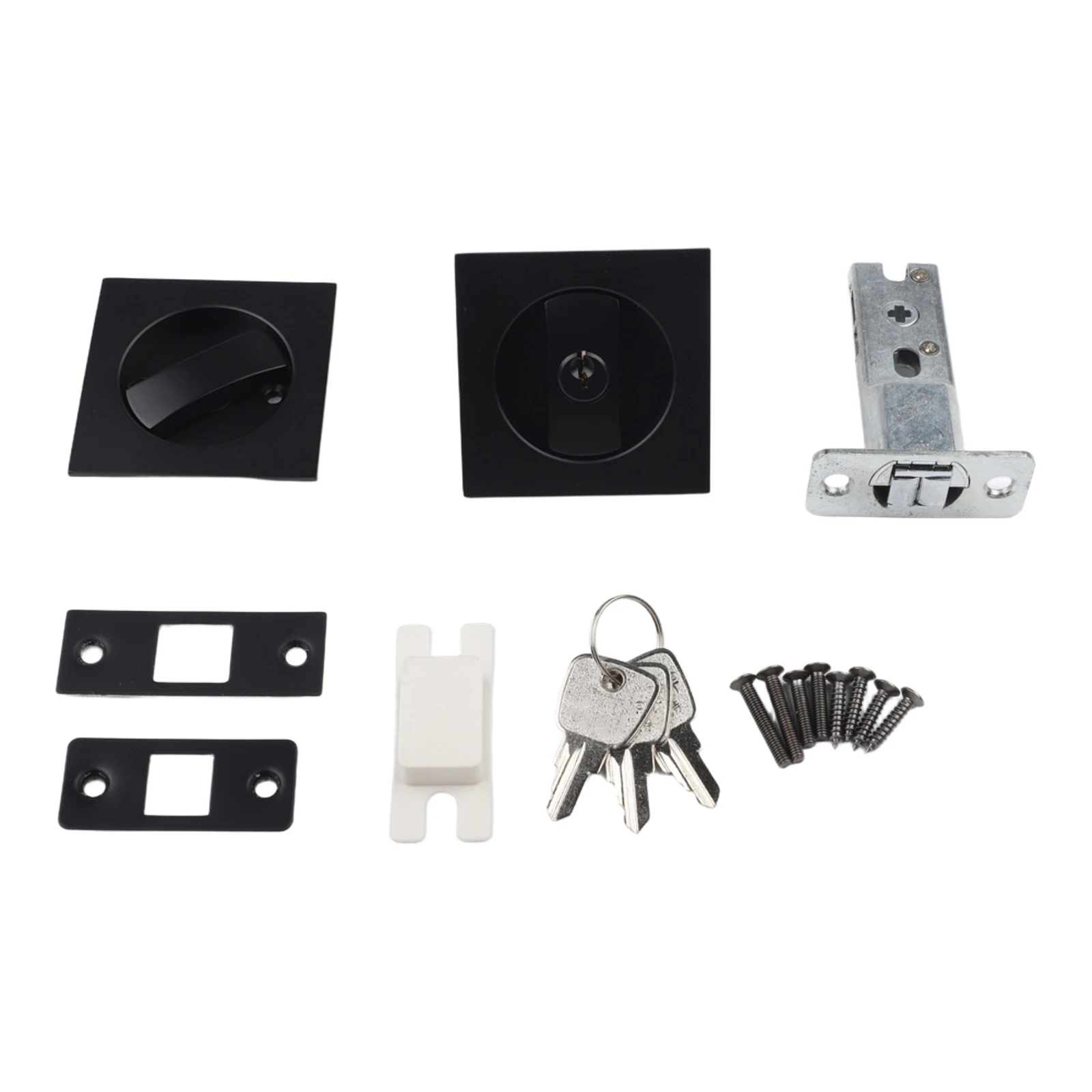 Privacy Hardware for Double Hook Pocket Door Lock Black Zinc Alloy Square Recessed Sliding for Bedroom Bathroom Kitchen