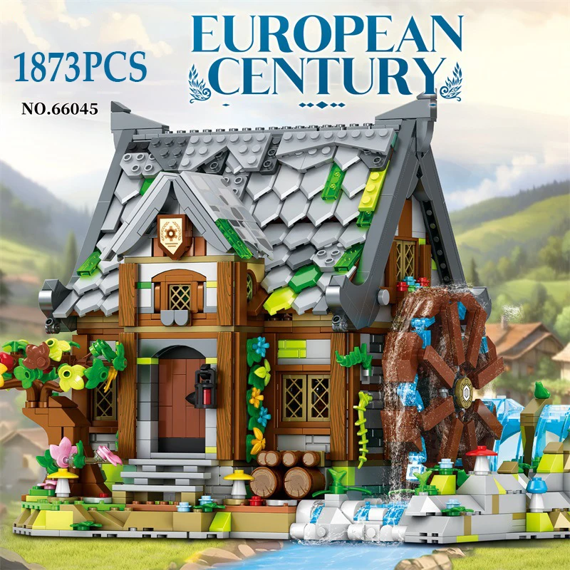 

1873pcs Medieval Watermill & Windmill Building Blocks Sets,MOC European Village Diorama Architecture Assemble Bricks Model Toys