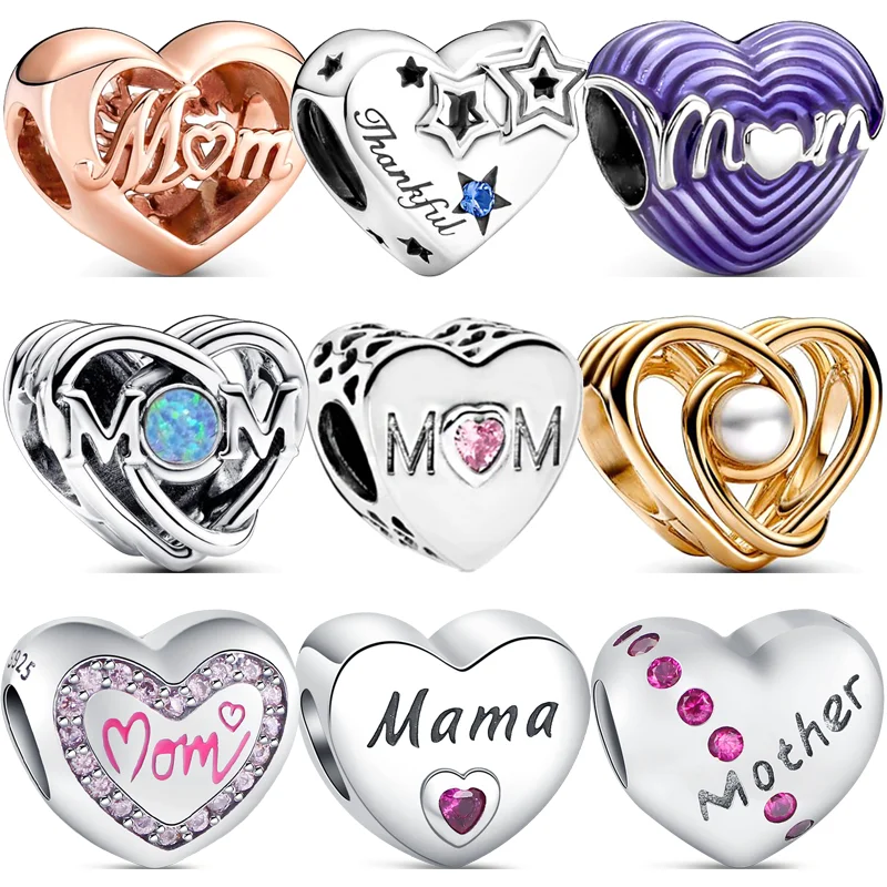 New 925 Sterling Silver Openwork Mom Thankful Heart Mama Mother Love Beads Fit Original Pandora Charms Bracelet Fine DIY Jewelry