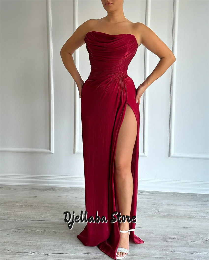 ชุดราตรีแบบยาวสั่งตัดได้ ปี 2025 พร้อมผ่าข้างทรงเมอร์เมดจับจีบ ชุดราตรีงานพรอมสำหรับผู้หญิง ชุดงานแต่งงาน