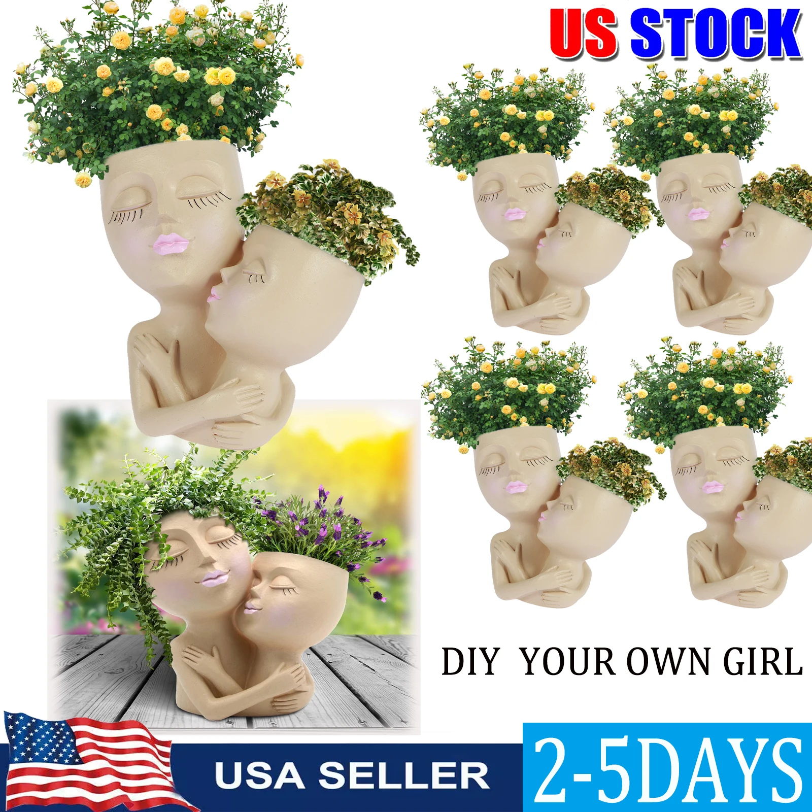 5/1PCS Humanoid Planter Flower Pots For Indoor Outdoor Plants Decor Cute Girl Face Planter with Drainage Hole Creative DIY Pot