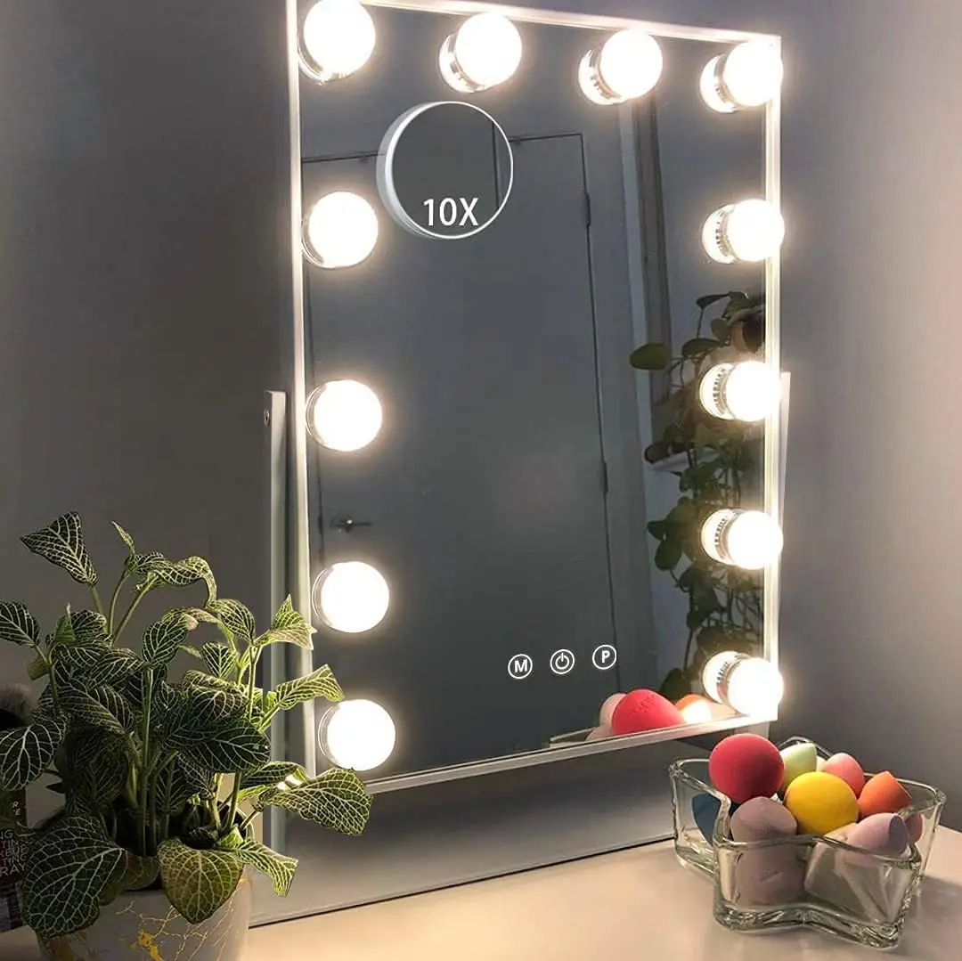 

Lighted Makeup Mirror with 12 Dimmable Bulbs, 3 Color Modes & 10x Magnification