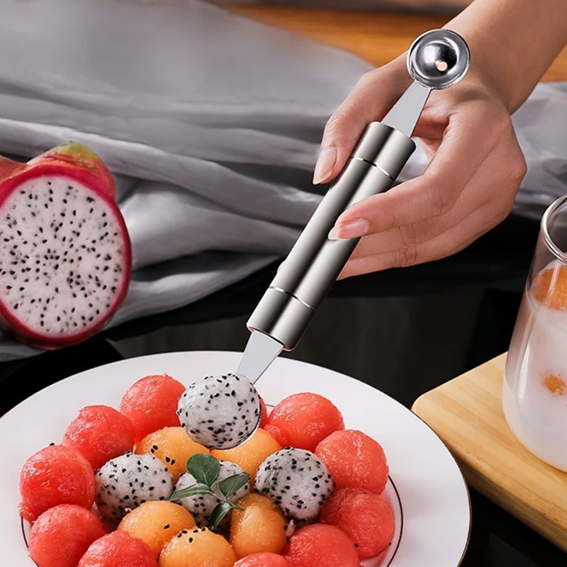 Stainless Steel Double Head Melon Scoop Multi-functional Vegetables Decorating Knife Fruit Ball Cutter Kitchen Salad Accessories