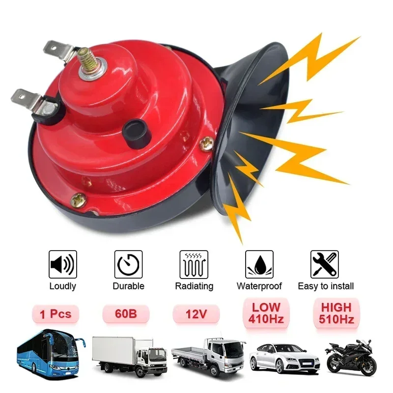 1/2 قطعة بوق قطار مقاوم للماء مناسب للشاحنات والقوارب والسيارات والدراجات النارية والدراجات وبوق الحلزون الفائق والأحمر والأسود 12 فولت