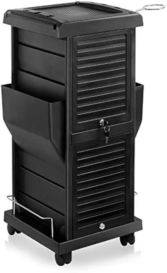 Premium Locking Rolling Trolley Cart with Pockets Black