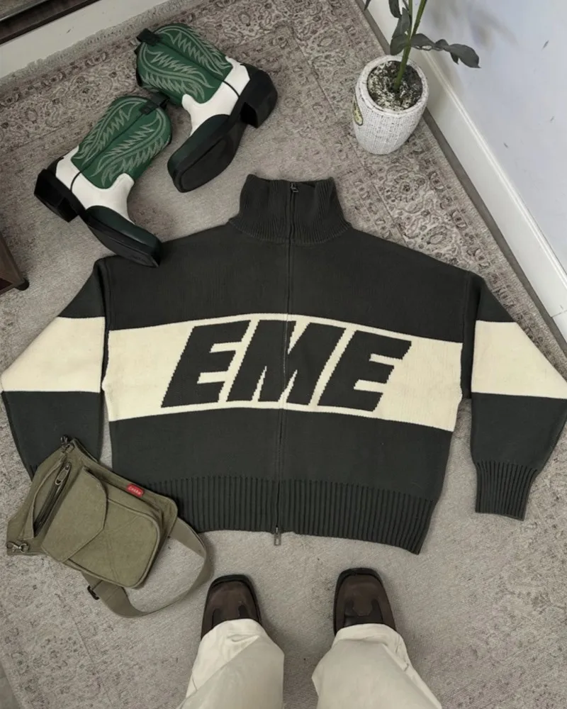 

Street Harajuku Oversized Men's Sweater Women Winter Warm Letter Splicing Embroidered Cardigan Y2K Simple Zip Cardigan Clothing