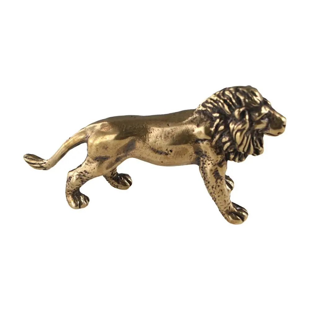 Figurines rétro du roi Lion en laiton, Statue de Lion mignonne en cuivre, Mini Sculpture de Lion exquise faite à la main, décoration de maison, cadeaux