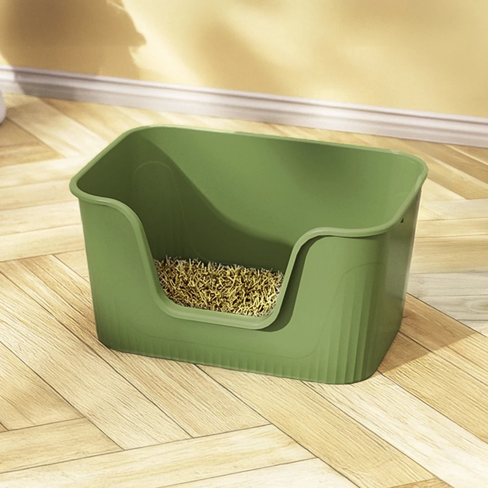 Open Top Cat Litter Box with Scoop Low-Entry High-Sided Spacious Design for Multi-Cat Homes