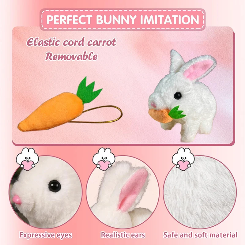 Simulation Electric Rabbit Pet PlushToy Solid Color Plush Electric Rabbit Can Walk And Nod Animal Doll Toy Battery Model