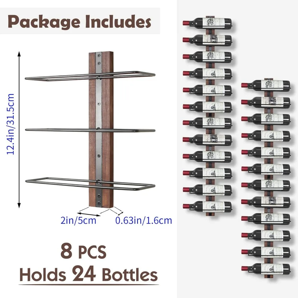 Estante de vino montado en la pared para 24 botellas de vino, estante de vino de madera para pared, soporte de vino montado en la pared