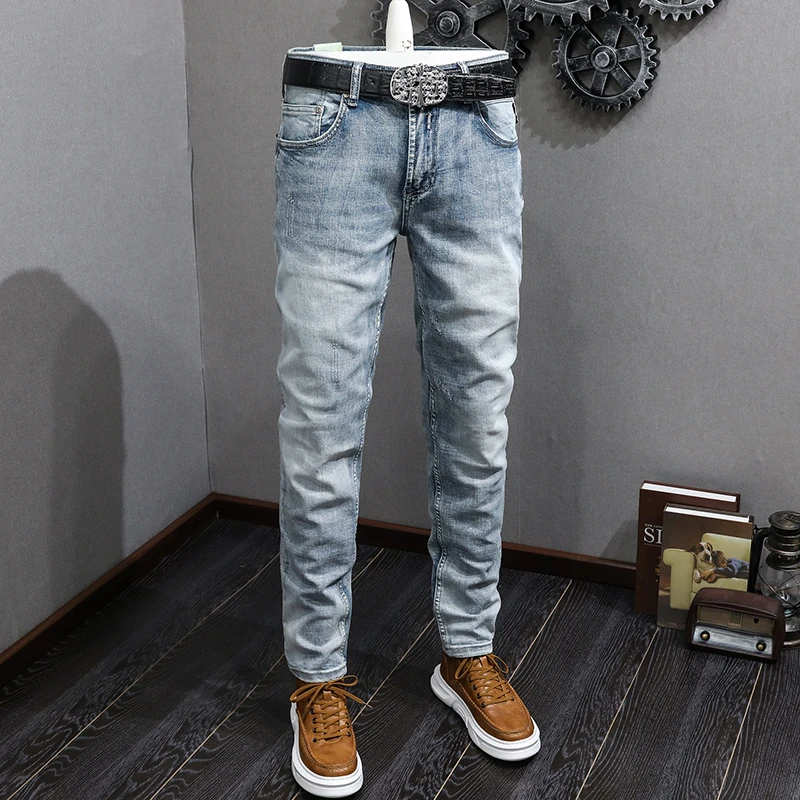 

JXN602 Retro washed bullet small straight jeans men Korean version of the trend of high-grade trousers in the waist